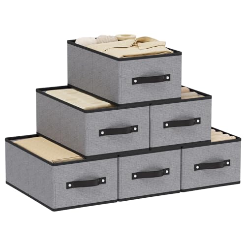 Clothing Storage Bins, 16.1 × 9.8 × 6.5 Inch Storage Cubes with Handles, Foldable Closet Organizers, Gray, Large, 6-Pack - color: Gray, size: Large -6 Pack