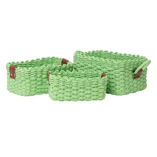 Small baskets for Organizing,Cute woven Storage basket with recycled paper rope for Shelves Bathroom,Little decorative basket,Set of 3 (Light Green) - color: Light Green