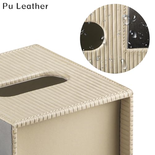 Modern PU Leather Cube Tissue Box Cover with Storage Tray, Multifunctional Remote Control Holder & Facial Tissue Dispenser Organizer for Nightstand, Bathroom, Bedroom, Office & Home Decor - color: Apricot
