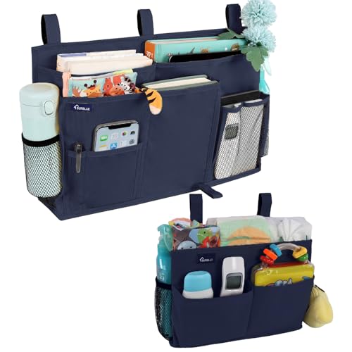 Surblue Bedside Caddy Bunk Bed Storage Organizer Hanging Pockets for College Dorm Rooms, Hospital Beds, Baby Bed Rails, Camping, RV, Small and Large Set, Blue - color: Blue, size: Small+Large