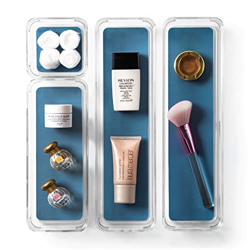 BINO | 4-Piece Drawer Organizer Bin Set - Navy, Small | THE MODULAR+ | Multi-Purpose Storage | Soft-Grip Lining and Non-Slip Rubber Feet | Durable | BPA-Free | Desk Drawer Organizer | Vanity Organizer - color: Navy, size: Small