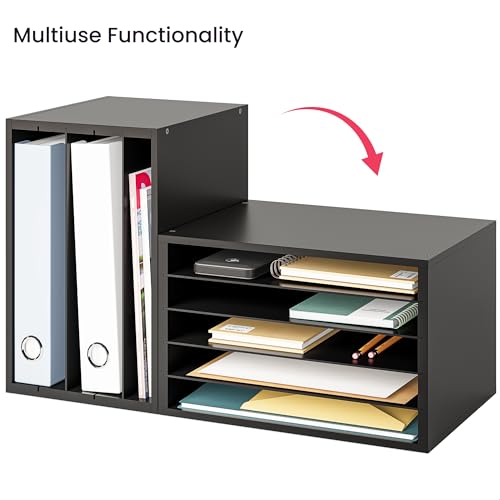 Ballucci 5 Tier Paper Organizer Letter Tray, Wood Desk File Organizer with Adjustable Shelves, Home Office School Letter/A4 Mail Sorter Magazine Holder - Black - color: Black, size: 5 Tier Standard