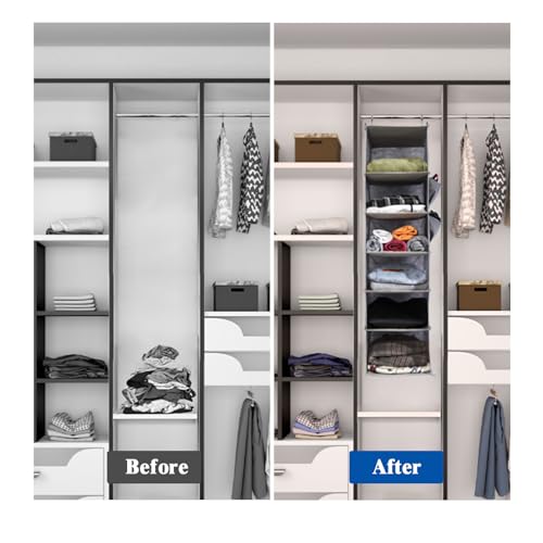 2 Packs Hanging Closet Organizer, 6-Shelf Closet Organizers and Storage with Side Pockets, Collapsible Hanging Shelves for Closet & RV & College Dorm,Grey - color: Grey, size: 2 # 6 Shelves