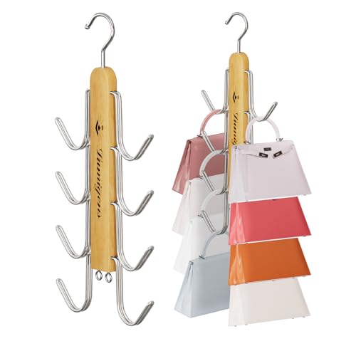 Purse Hanger, 2 Pack Purse Organizer for Closet with 16 Hooks for Heavy Bags, Sturdy Bag Storage, Rotatable Handbag Holder, Purse Rack Space Saving Backpack Hanging Closet Organizer Hangers - color: Natural, size: 2pack