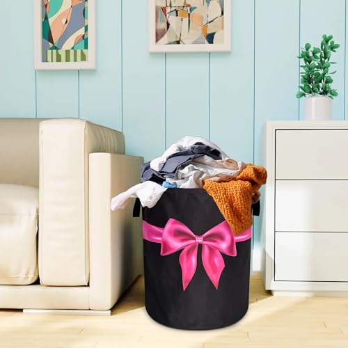 Breast Cancer Awareness Laundry Basket Oxford Cloth Pink Ribbon Laundry Hamper With Handle Foldable Portable Clothes Storage Basket 18.9 X 16.5 In Storage Bag For Laundry Room/Bathroom/Bedroom - color: Breast Cancer Awareness