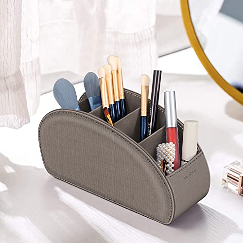 Remote Control Holder with 5 Compartments, KENOBEE Anti-slip Desktop Caddy Storage Organizer for Remote Controllers, Office Supplies, Makeup Brush, Media Accessories, Denim Coffee - color: Denim Coffee, size: Small