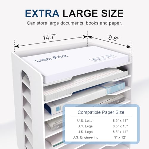 SONGWAY Large File Organizer for Desk - 8 Tier Legal Size Paper Storage Holder, File Sorter, Letter Mail Tray, Desktop Paper Storage Organizer for Home Office School