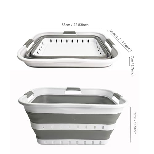 SAMMART 42L (11 gallon) Collapsible Plastic Laundry Basket - Foldable Pop Up Storage Container/Organizer - Space Saving Hamper/Basket (1, Grey/White) - color: Grey/White
