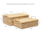 Handmade Water Hyacinth Woven Storage Basket with Lid, Multi - Functional Wicker Organizing Baskets (Set of 2) - size: Large and Small (Set)