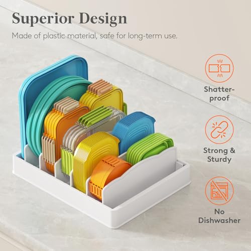 Lifewit Kitchen Cabinet Organizer for Food Contanier Lid, Lid Holder with 6 Adjustable Dividers & 7 Sections for Pantry Organizers and Storage, Home Drawer Organization, Large, 13" x 10" - size: Large(13" x 10")