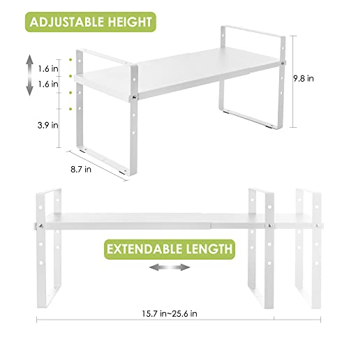 Across-Star Expandable Cabinet Shelf Organizer Rack, Stackable Kitchen Counter Storage Shelves Stand, Adjustable Height Pantry Shelf Spice Rack (White, 1 Pack) - color: White-1 Pack, size: 8.7''D*15.7-25.6''W*9.8''H