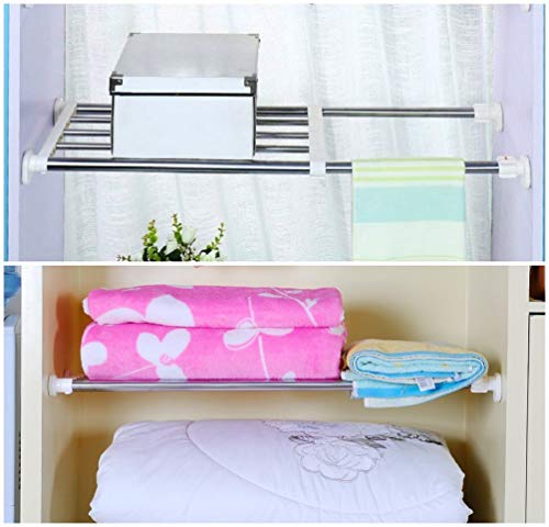 BAOYOUNI Expandable Closet Tension Shelf Rod Organizer Adjustable Storage Rack Heavy Duty Clothes Hanger Metal Space Saving Divider for Bathroom Kitchen Cupboard Wardrobe Bookshelf 32''-46'', Ivory - size: (32.28-46.06) IN