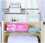 BAOYOUNI Expandable Closet Tension Shelf Rod Organizer Adjustable Storage Rack Heavy Duty Clothes Hanger Metal Space Saving Divider for Bathroom Kitchen Cupboard Wardrobe Bookshelf 32''-46'', Ivory - size: (32.28-46.06) IN