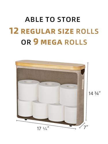 StorageWorks Toilet Paper Storage with Bamboo Lid, Toilet Paper Holder Basket for Up to 9 Mega or 12 Regular Size Rolls, Medium Paper Storage Baskets for Bathroom, Light Khaki, 1 Pack - color: Light Khaki, size: Medium