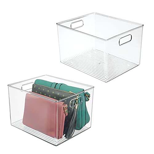 mDesign Large Plastic Storage Organizer Container Bin, Closet Organization for Hallway, Bedroom, Linen, Coat, and Entryway - Holds Clothing, Blankets, and Accessories, Ligne Collection, 2 Pack, Clear - size: 12 x 10 x 8 (Pack of 2)