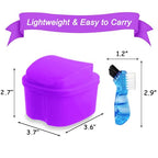 Colorful Denture Bath Case with Brush, Denture Cup Soaking Holder False Teeth Container Mouth Guard Storage Case Cleaning with Lid Waterproof - Purple - color: Purple