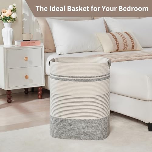 DOFASAYI Laundry Hamper - 85L Large Laundry Basket with Leather Handles, Decorative Storage Basket for Blankets - Clothes Hamper for Living Room, Bedroom, Grey & White - color: Grey & White, size: 85L