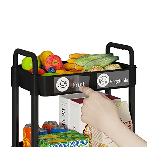 Laiensia 4-Tier Rolling Cart with Wheels,Multifunction Utility Storage Carts, Kitchen Storage Organizer,Mobile Shelving Unit for Bathroom,Laundry,with Classified Stickers,Black - color: Black, size: 4-Tier