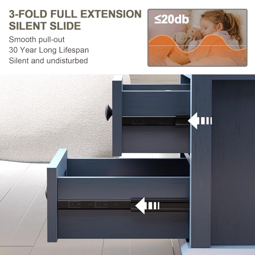 REDAYFUR 18" Wide End Table with Fast Charging Station Set of 2, 18” Wide Sofa Side Table with Drawers,End Table with Drawers for Living Room,Blue - color: Dark Blue, size: 1 Set