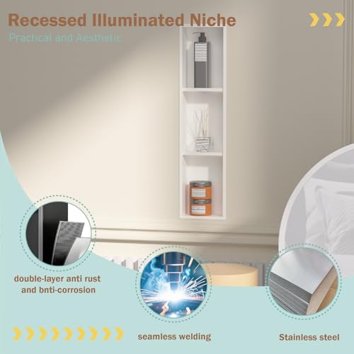 Narrow Shower Niche with Shelf，Stainless Steel recessed Wall Niche ，Three-Tier Shelves with Bathroom Storage/Remodel， Matte White （ 8"x 36"） - color: White, size: 36 * 8 in