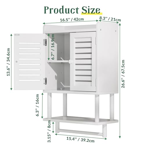 AmazerBath Bathroom Wall Cabinets, Bamboo Medicine Cabinets with Towel Bar, Hanging Over The Toilet Storage Cabinet with Adjustable Shelves, Organizer Cabinet for Small Spaces, 8.3x16.5x26.6 Inches - color: White With Striped Door, size: 16.5" W x 26.6" H