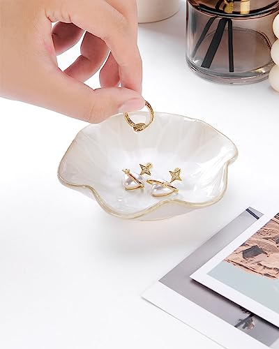 2PCS Lotus Leaf Shape Ring Holder Dish, Small Key Bowl, Ceramic Trinket Tray Jewelry Dish Organizing Necklace Earrings for Mom Friend Sister, All Jewelries Are NOT Included.White+Deep Blue. - color: White+Deep Blue-Lotus
