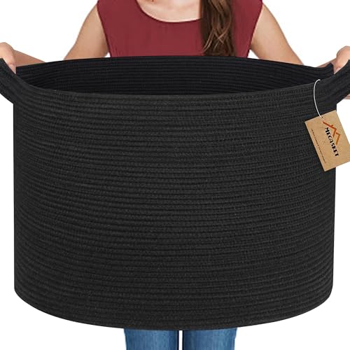 MEGASKET Large Black Blanket Basket, 22" X 22" X 14" Woven Rope Bin for Storage, Kids Dog Toy Storage Box Organizer Bins, Blanket Holder for Living Room, Decorative Wicker Basket for Organizing - color: Black, size: 22"x22"x14"