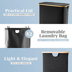 LONBET Laundry Basket with Lid, Made from Breathable Fabric | Aesthetic Clothes Hampers for Laundry with Side Handles & Sturdy Bamboo Frame (40 Gallons - Double, Black) - color: Black, style: 40 Gallons - Double