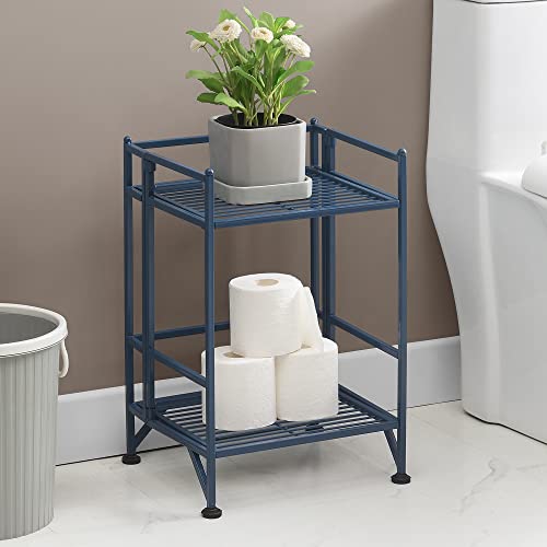 Convenience Concepts Xtra Storage Shelves - 2 Tier Folding Metal Organizer Shelf for Office, Closet, Laundry Room, Garage, Kitchen, Bathroom, & Bedroom, No Tools Assembly, Cobalt Blue - color: Cobalt Blue