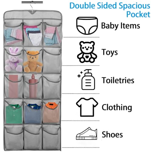 2Pcs 30 Large Pockets Dual Sided Hanging Shoe Organizer for Closet Shoe Storage Shelves with 360 Rotating Hanger Space Saving Storage Bag Hanging Shoe Rack for Bedroom Laundry Room,Gray - color: Grey 2PCS