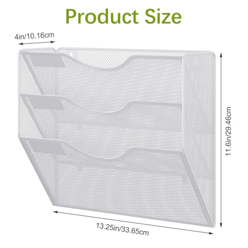 EasyPAG 3 Pocket Mesh Wall File Organizer, Hanging Paper Folder Holder with Classify Label, Vertical Wall Mount Mail Organizer for Office Home Classroom, White - color: White, size: 3 Tier