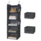 MAX Houser 5 Tier Shelf Hanging Closet Organizer, Cloth Hanging Shelf with 2 Sturdy Hooks for Storage, Foldable (Grey-D2) - color: Grey-d2