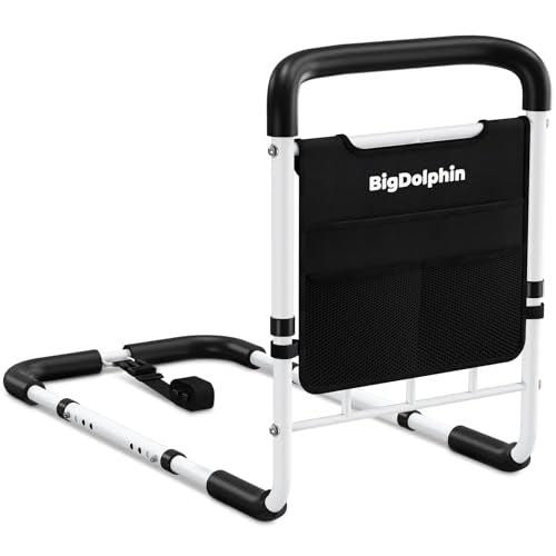 Bed Rails for Elderly Adults Safety - ASTM Approved Adjustable Bed Cane with Non-Slip Ergonomic Handle & Storage Pocket, Bed Railings for Seniors Support 400 LBS, Tool-Free - size: Large