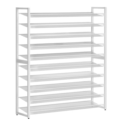 Metal Shoe Rack,Large 10 Tier Shoe Organizer, Heavy Duty Metal Stackable Shoe Storage Vertical Shoe Rack for Closet Front Door Entrance,Entryway,GarageUp to 62 Pairs,White - color: White, size: 10 Tier