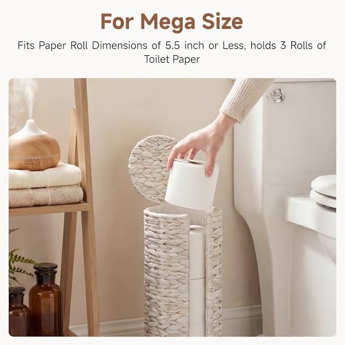 StorageWorks Free Standing Wicker Toilet Paper Holder Stand for Bathroom Storage, Decorative Water Hyacinth Toilet Paper Storage with Lid, 3 Rolls of Tissue Holder with a Built-in Cloth Lining, White - color: White（water Hyacinth）, size: 6¾"D(For 3 Roll)