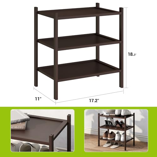 BMOSU 3-Tier Bamboo Small Shoe Rack Premium Stackable Shoe Shelf Storage Organizer for Hallway Closet Living Room Entryway Organizer(Brown) - color: Brown, size: Small-3-Tier（17*11*18.3inches）