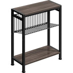 Side Table for Small Space, 3-Tier Narrow End Tablewith Magazine Holder,Slim Nightstand, Skinny Snack Couch Table in Living Room, Bedroom Study and Balcony(Ash Brown) - color: Ash Brown