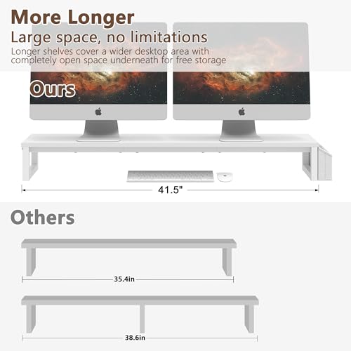 LAND·VOI Dual Monitor Stand Riser,41.5'' Long Monitor Stand for 2 Monitors, Wood and Steel Computer Monitor Stand, Desktop Oraganizer with Pen Holder, Monitor Riser for Desk Computer,Laptop,TV, White - color: White, size: Single-Type