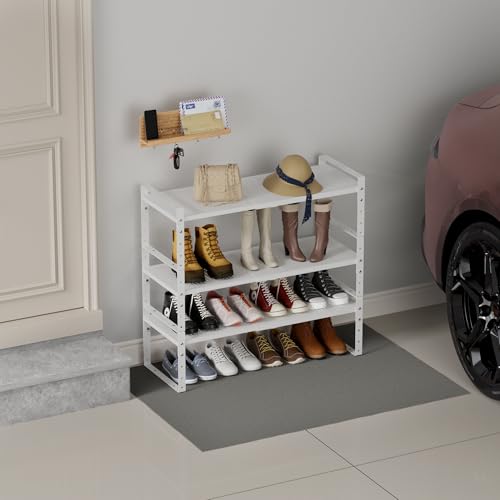 Expandable Shoe Rack Heavy-Duty Closet Organizer Adjustable Shelf Stackable Metal Framework for Entryway, Garage,RV,Pantry,Cabinet(Medium,3 Packs/White) - color: White/3 Packs, size: MEDIUM:8.11"D x 16.54"W x 7.88"H
