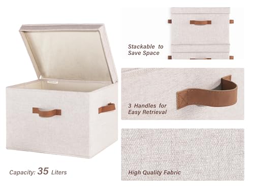 StorageWorks Fabric Storage Bins with Lid, Decorative Storage Boxes for Shelves, Stackable Closet Organizer Basket with Handles, Jumbo, Brown and Beige, 2-Pack - color: Brown and Beige, size: Jumbo