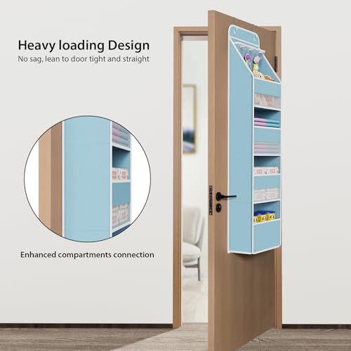 Univivi 5-Shelf Fabric Door Storage Over Door Hanging Organizer with 4 Large Pockets and 3 Small PVC Pockets Nursery Closet Cabinet Wall Mount Hanging Storage Organizers for Baby Nursery (Blue) - color: Blue, size: 5 LAYER