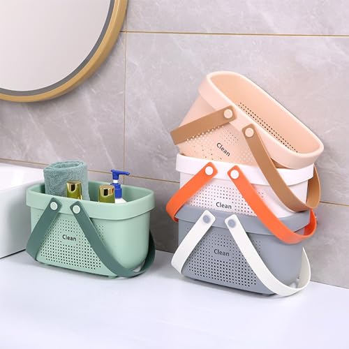 JiatuA Plastic Storage Basket with Handle Portable Shower Caddy Tote Organizer Basket Bin for Bathroom Kitchen Dorm Room Bedroom, Small Green - color: Green, size: Small