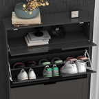 TaoHFE Modern Shoe Cabinet for Entryway - Black Wooden Hidden Shoe Cabinet - Narrow Free Standing 3 Tier Rack - color: Black