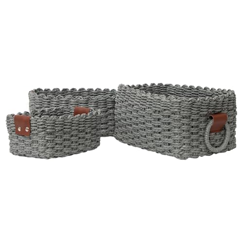 Small baskets for Organizing,Cute woven Storage basket with recycled paper rope for Shelves Bathroom,Little decorative basket,Set of 3 (Dark Grey) - color: Dark Grey
