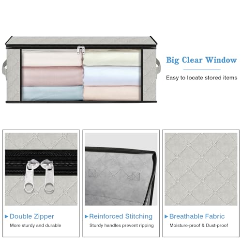 HomeHacks Storage 3-Pack Clothes Organizer Storage Bags Foldable Storage Box with Large Clear Window Sturdy Handles for Closet, Dorm, Pillows, Bedding, Clothes, Blankets, 35L, Ivory - color: Ivory