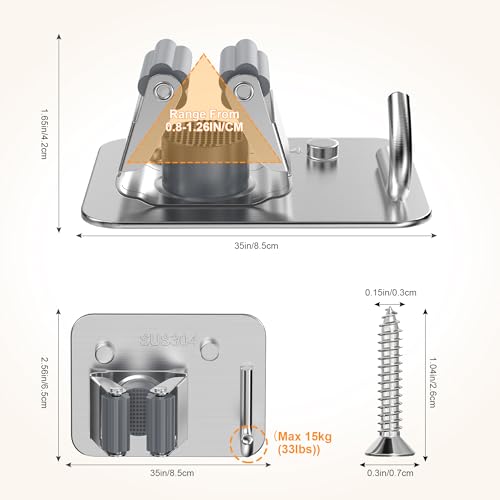4 Pack Stainless Steel Mop and Broom Holder Wall Mount with Hook, Screw Drilling Mop and Broom Hanger, Single Heavy Duty Storage Rack for Laundry Garage Closet Garden Tool Organizer, Silver - color: C-Sliver, size: 4PCS Gripper