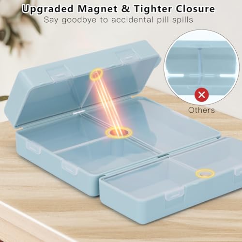 FYY 2 Pcs Daily Pill Organizer, 7 Compartments Portable Pill Case Travel Pill Organizer,[Folding Design] Pill Box for Purse Pocket to Hold Vitamins,Cod Liver Oil,Supplements and Medication-Blue - color: Blue, size: Large (1 Piece), Small (1 Piece)