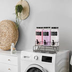 3 Sets 2.2L Liquid Laundry Detergent Dispenser, Glass Laundry Soap Dispenser with Stand, Measuring Cup, Fabric Softener Dispenser for Laundry Room Organization