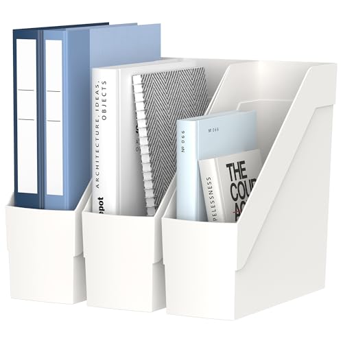 Delifox 3 Pack Magazine Rack, Plastic File Folder Bin Desk Organizer, White - color: 3Pack-White