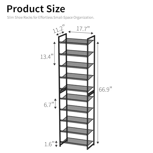 10 Tier Shoe Rack, Tall Metal Shoe Storage with Adjustable Shelves, Holds 20-25 Pairs, Stackable Shoe Stand for Garage Hallway Bedroom, Bronze - size: 10Tier